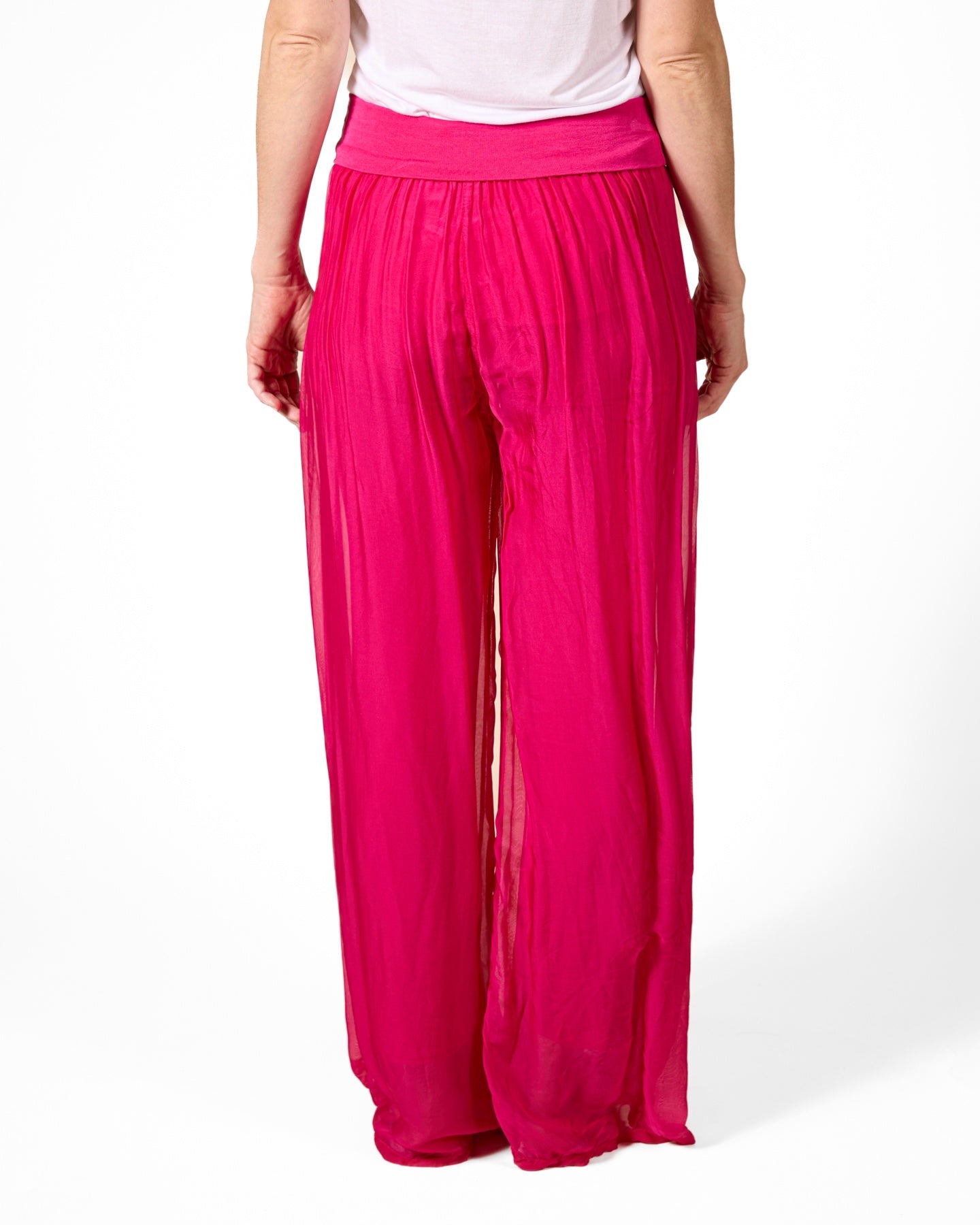 Cherry Pull On Wide Band Silk Combo Lined Pants