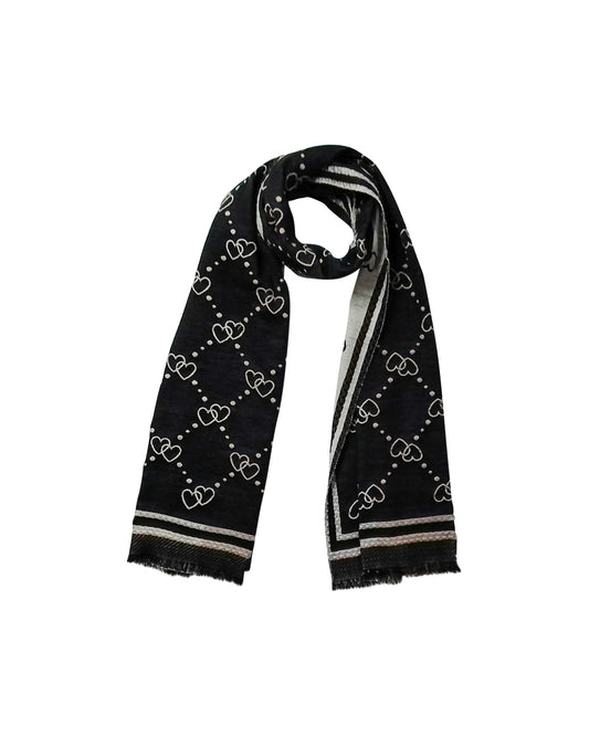 Reversible Black Heart Pattern Scarf