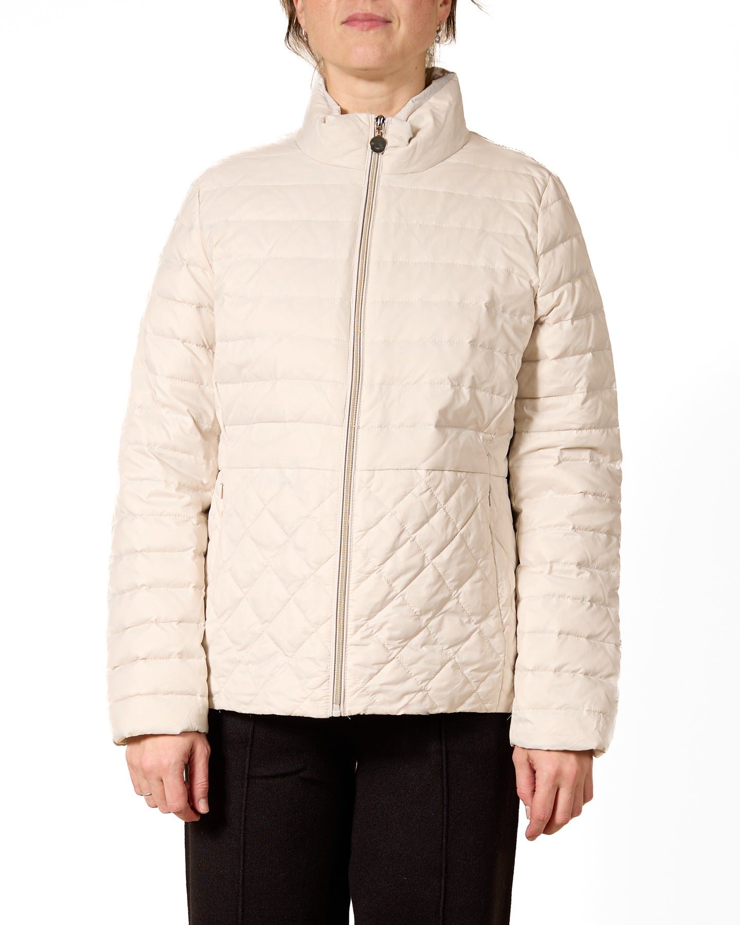 White Button-Down Quilted Jacket with Mixed Stitch Detailing