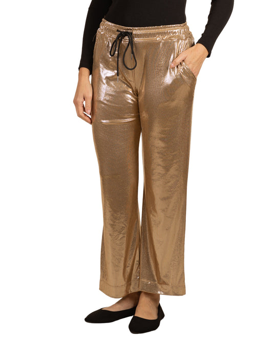 Gold Pull On Drawstring Lamé 4 Pocket Pant