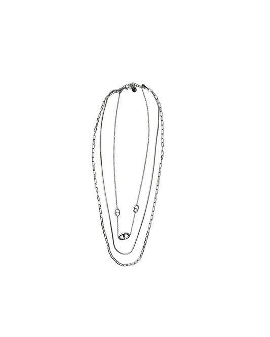 Multi-Layer Silver Necklace with Oval Details