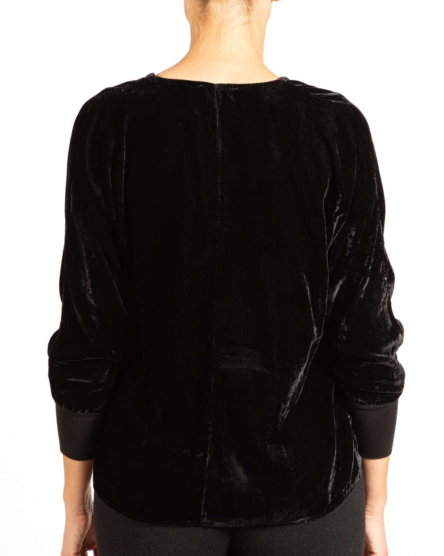 Black V Neck Crushed Velour Top