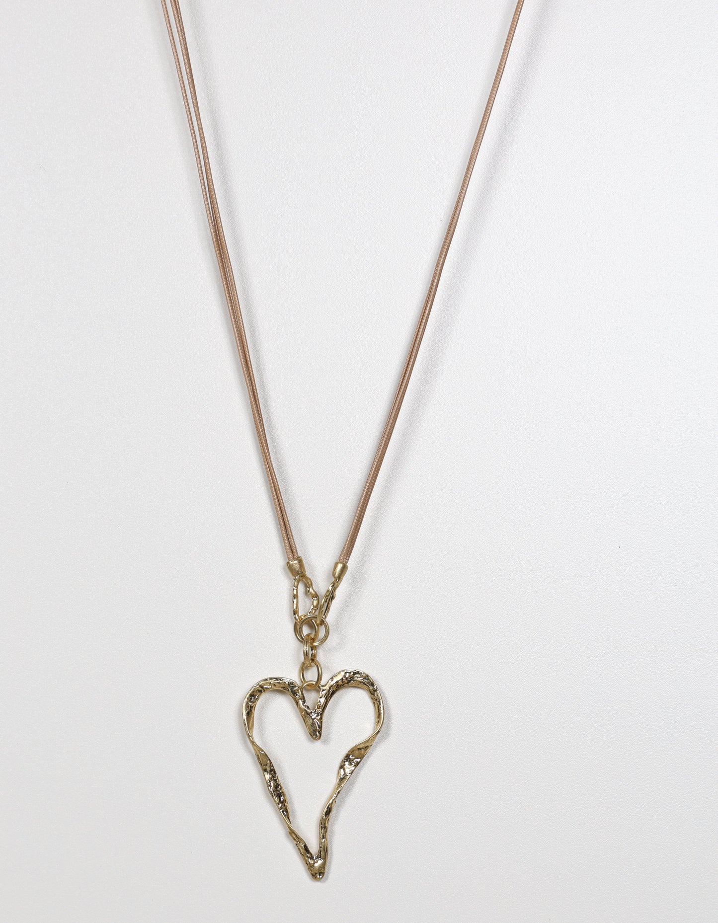 Gold Cord Necklace with Twisted Textured Heart Pendant