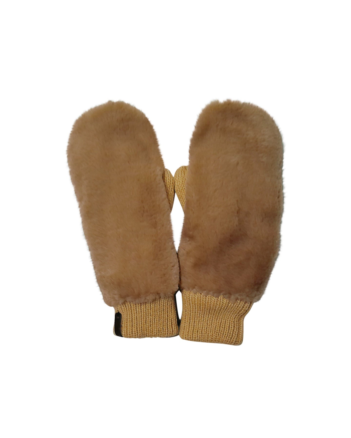 Camel Knitted Mittens with Faux Fur