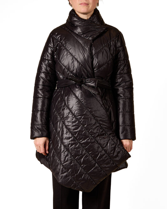 Black Wrap-Style Padded Puffer Jacket