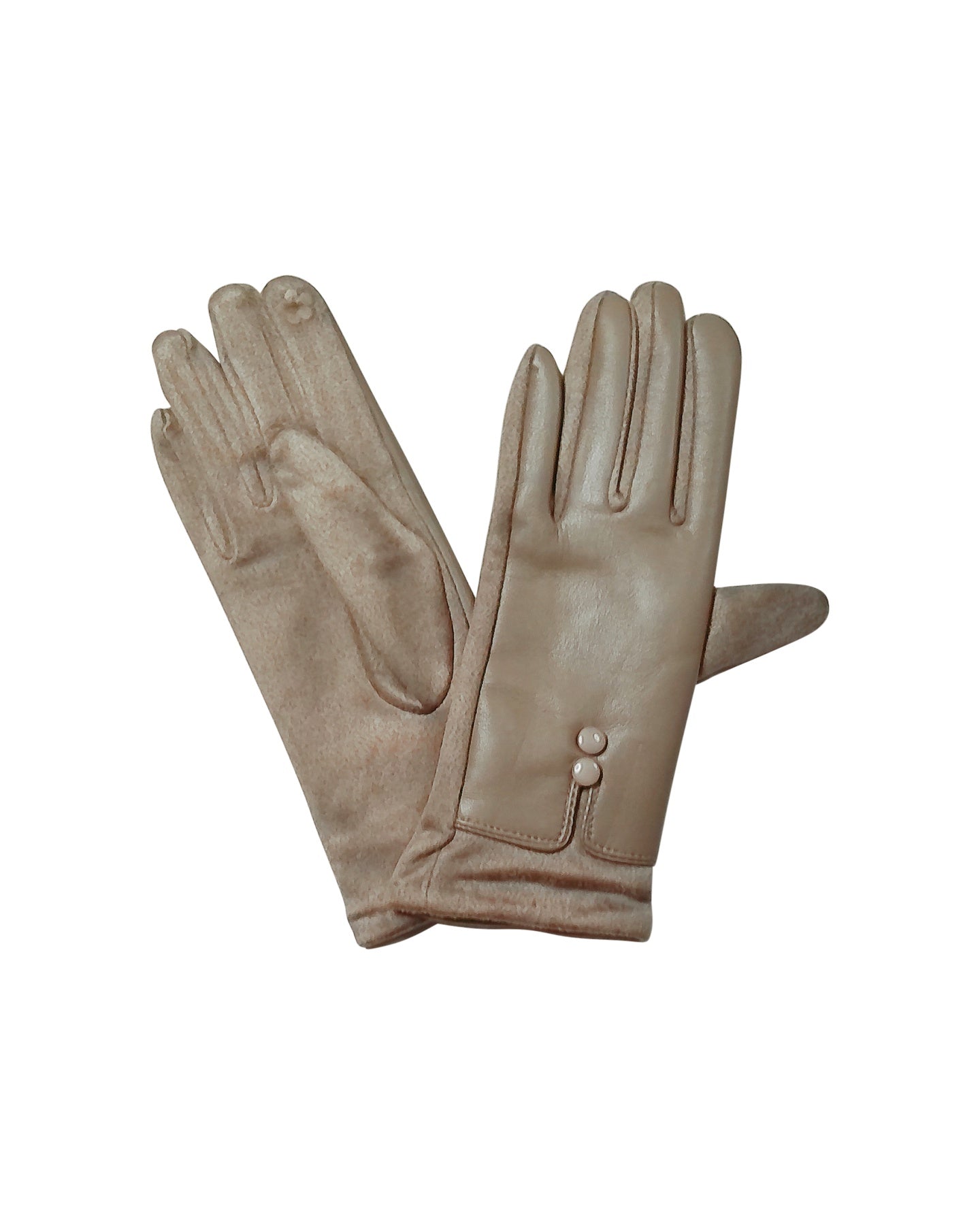 Taupe Faux-Leather Gloves with Buttons