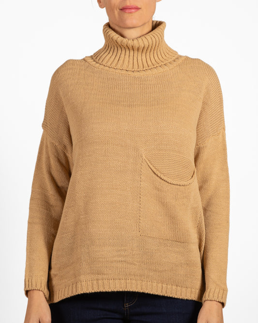 Camel Back Slit Turtleneck Sweater