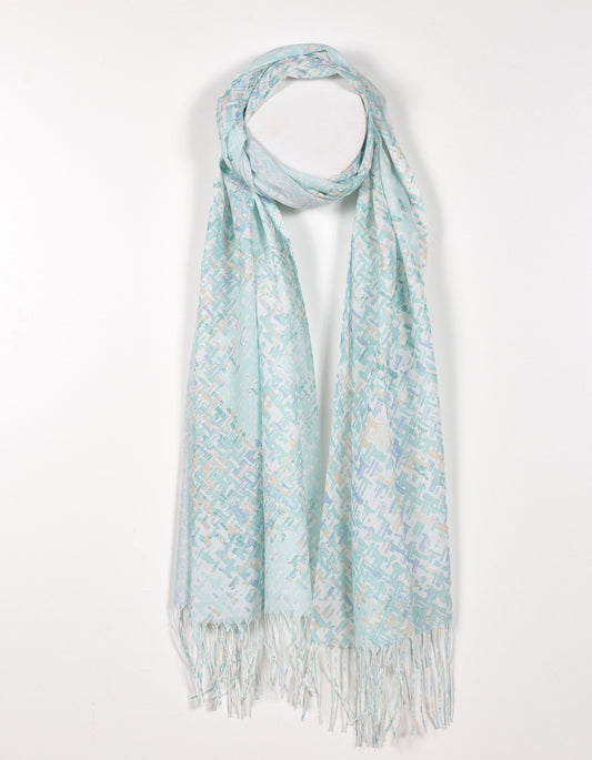 Lightweight Abstract Textured Print Scarf in Green