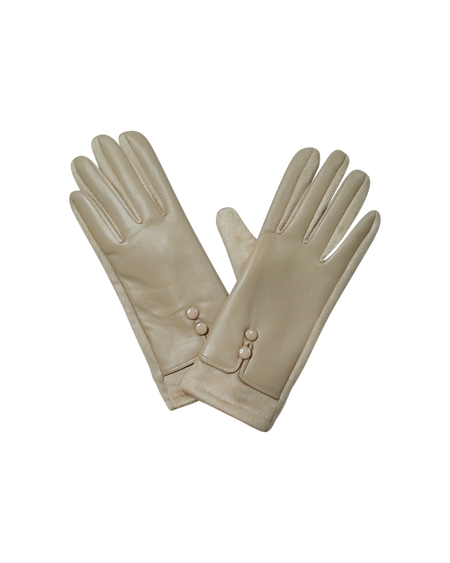 Beige Faux-Leather Gloves with Buttons