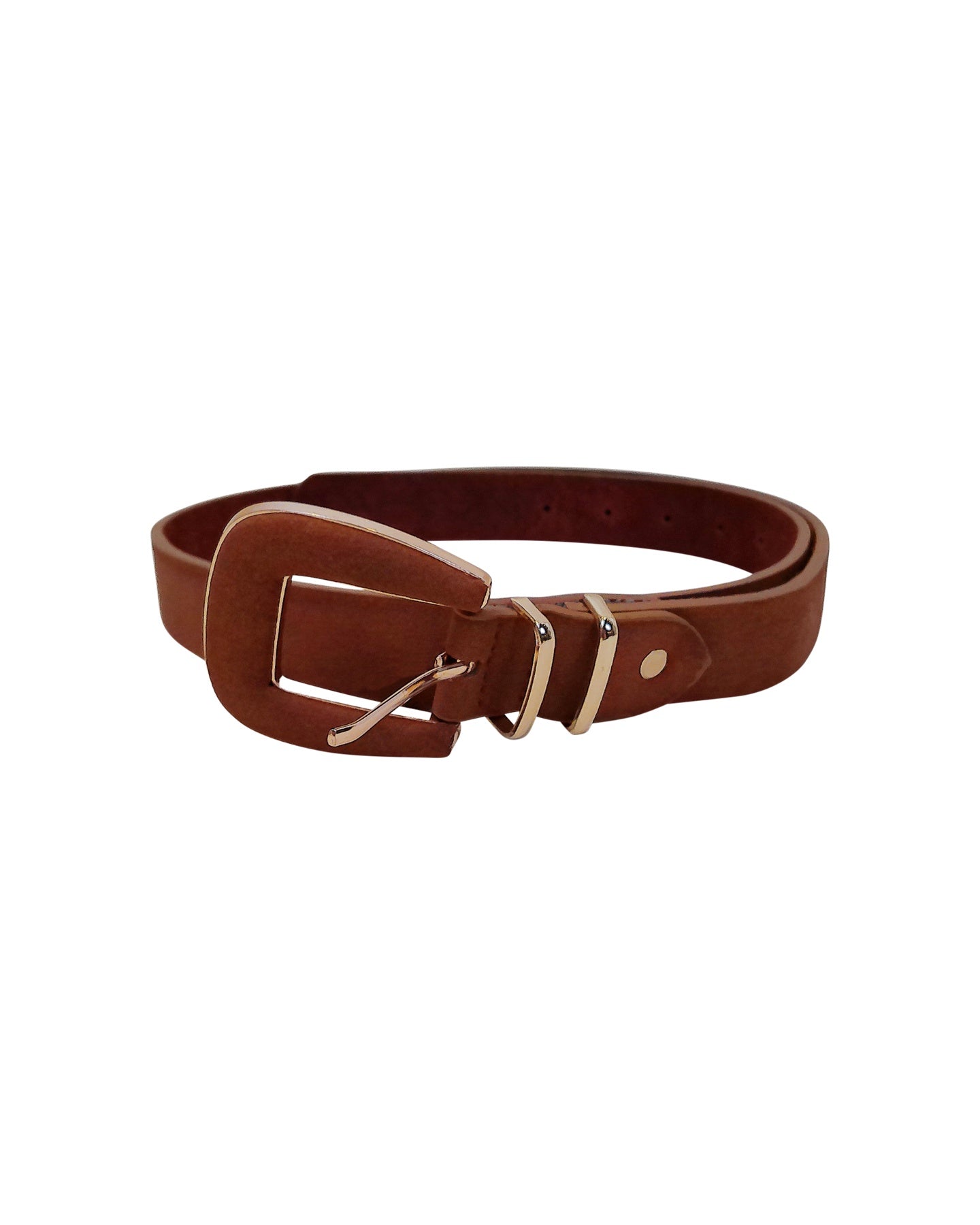 Brown Leather Belt with Gold Buckle