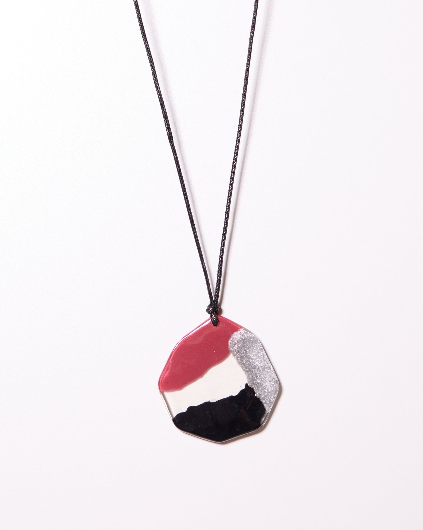 Black, Red, Silver Abstract Shaped Cord Necklace