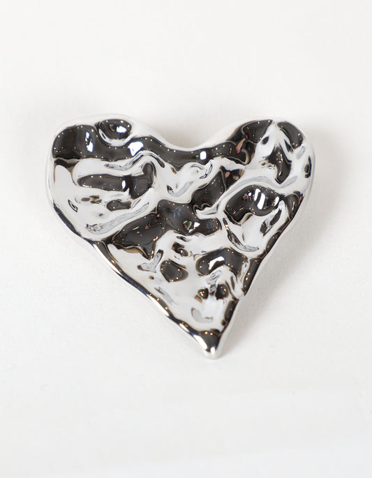 Textured Heart Brooch in Silver