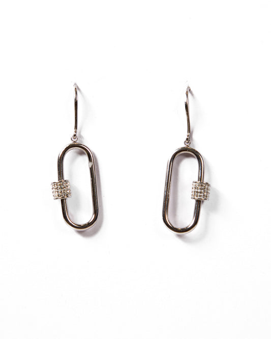 Silver Geometric Drop with Crystal Accents