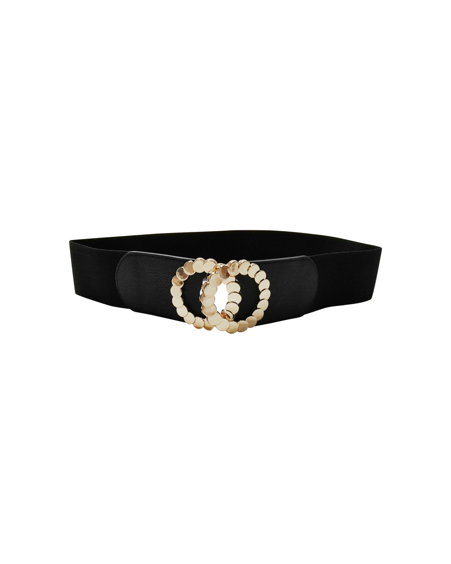 Black Elastic Belt with Gold Double Buckle