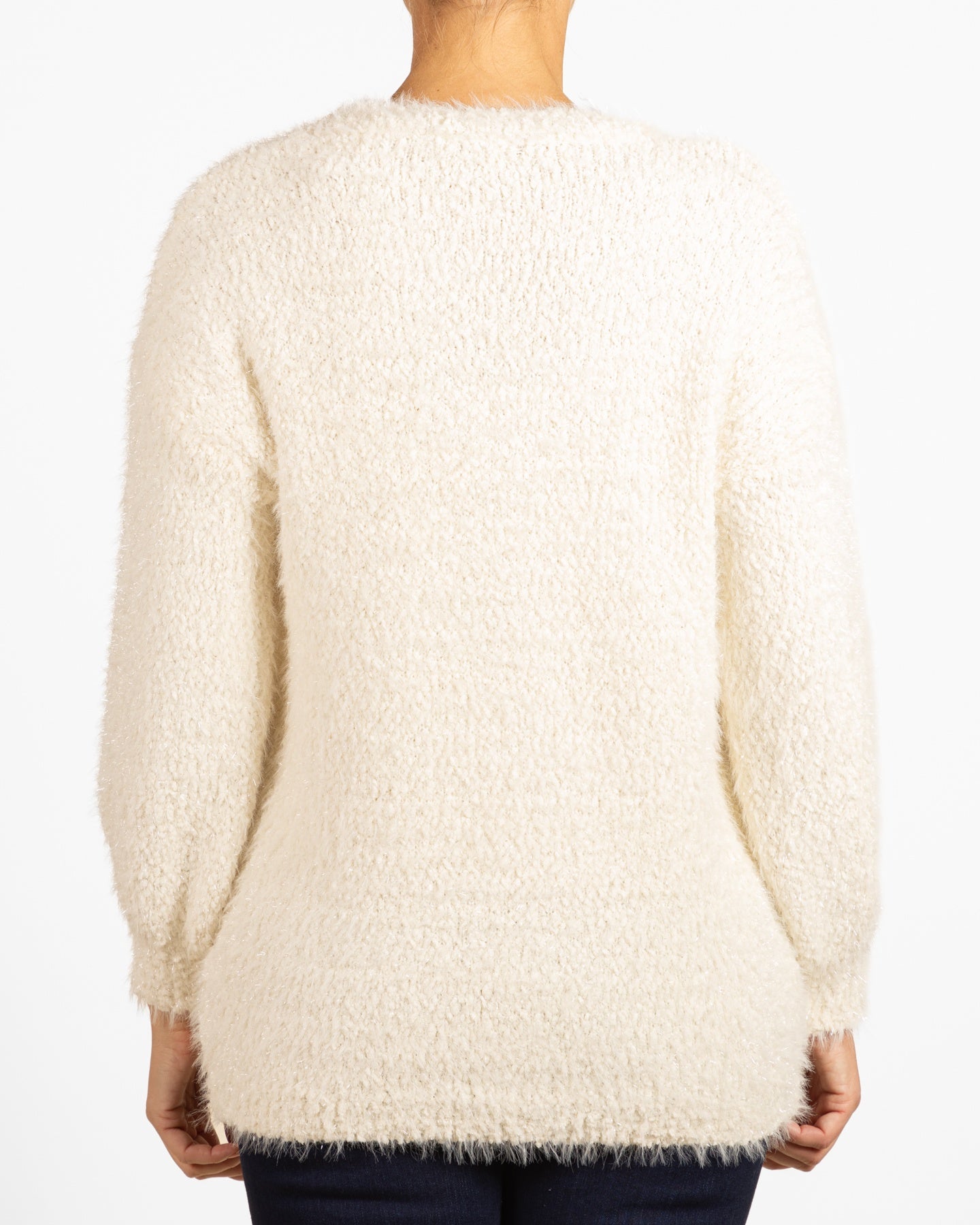 Ivory Round Neck Lurex Plush Sweater