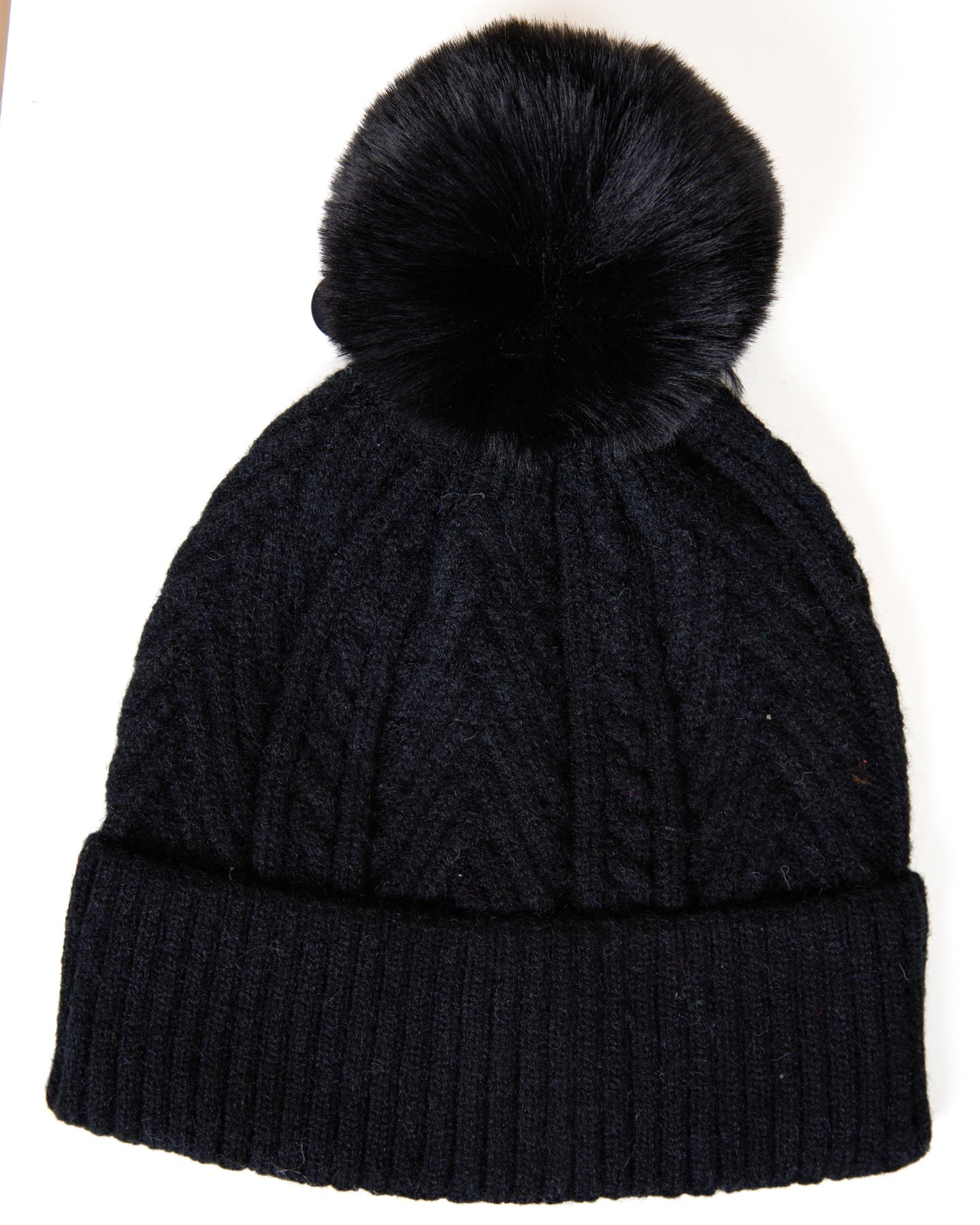 Black Cable Knit Pom-Pom Beanie