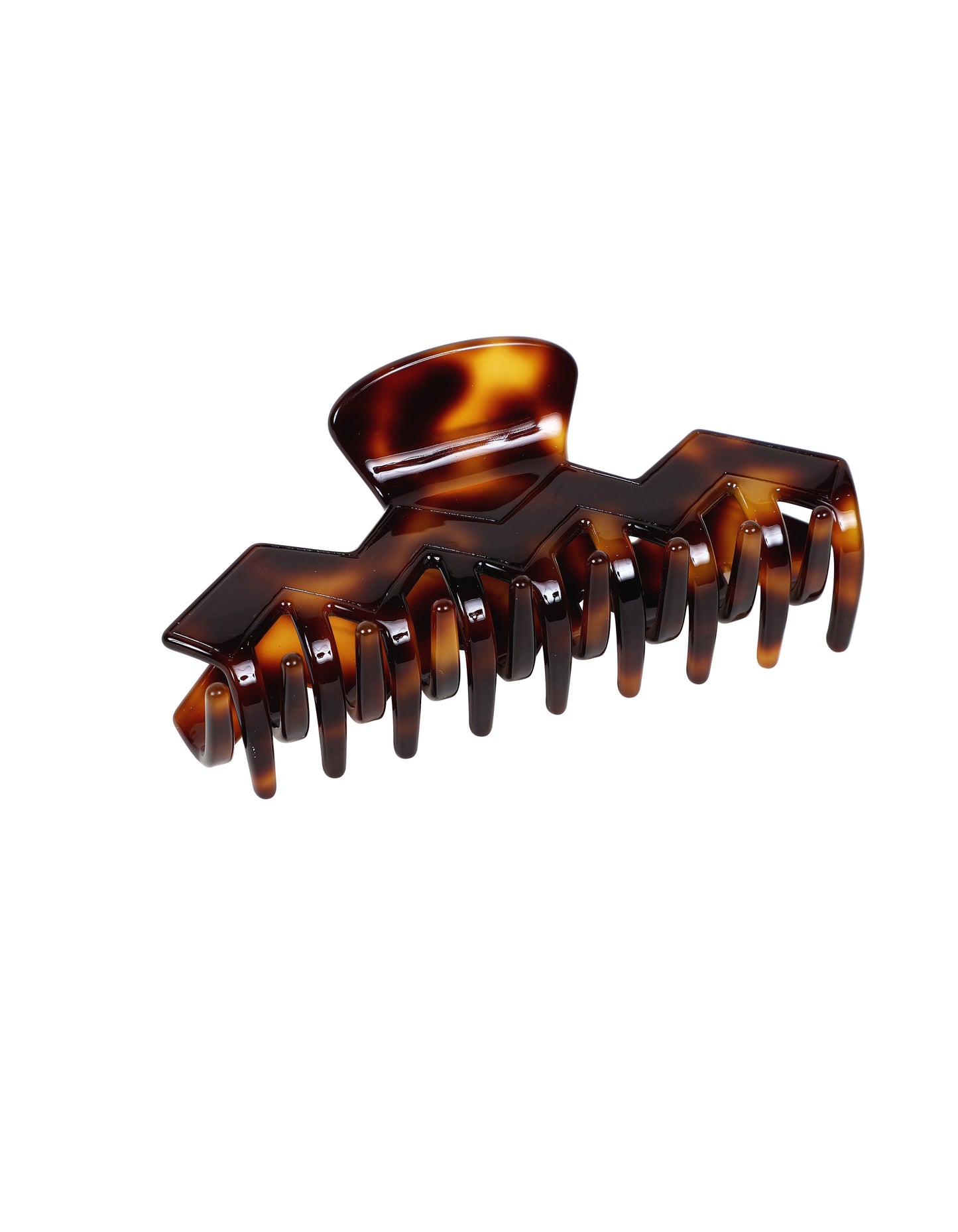 Pince à cheveux en écaille de tortue marron avec motif géométrique à chevrons (10 cm)