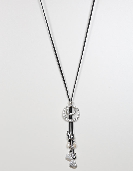 Silver Circle and Heart Pendant Necklace