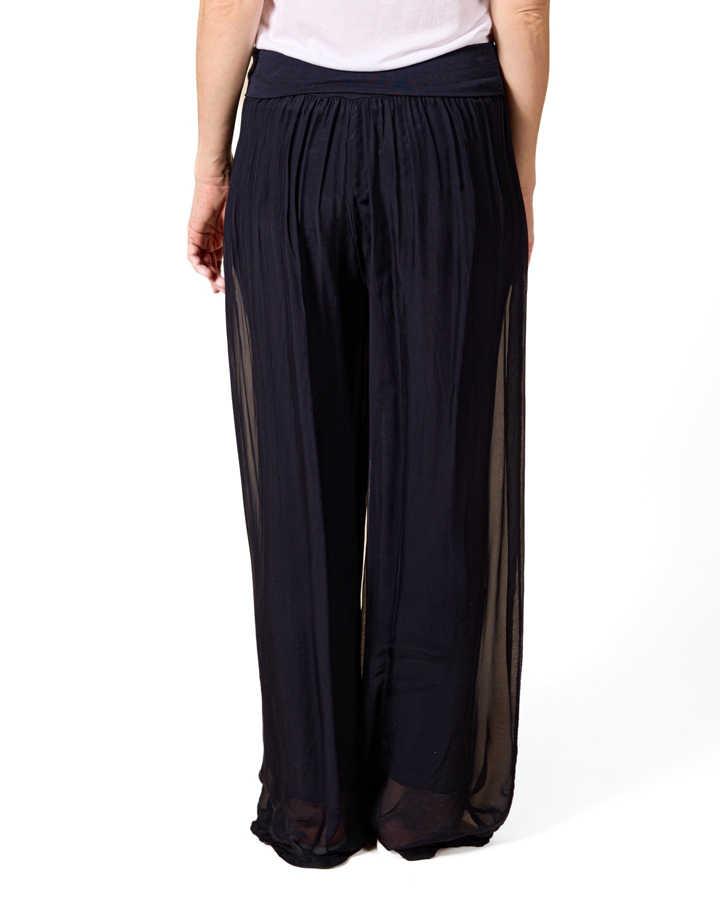 Midnight Pull On Wide Band Silk Combo Lined Pants