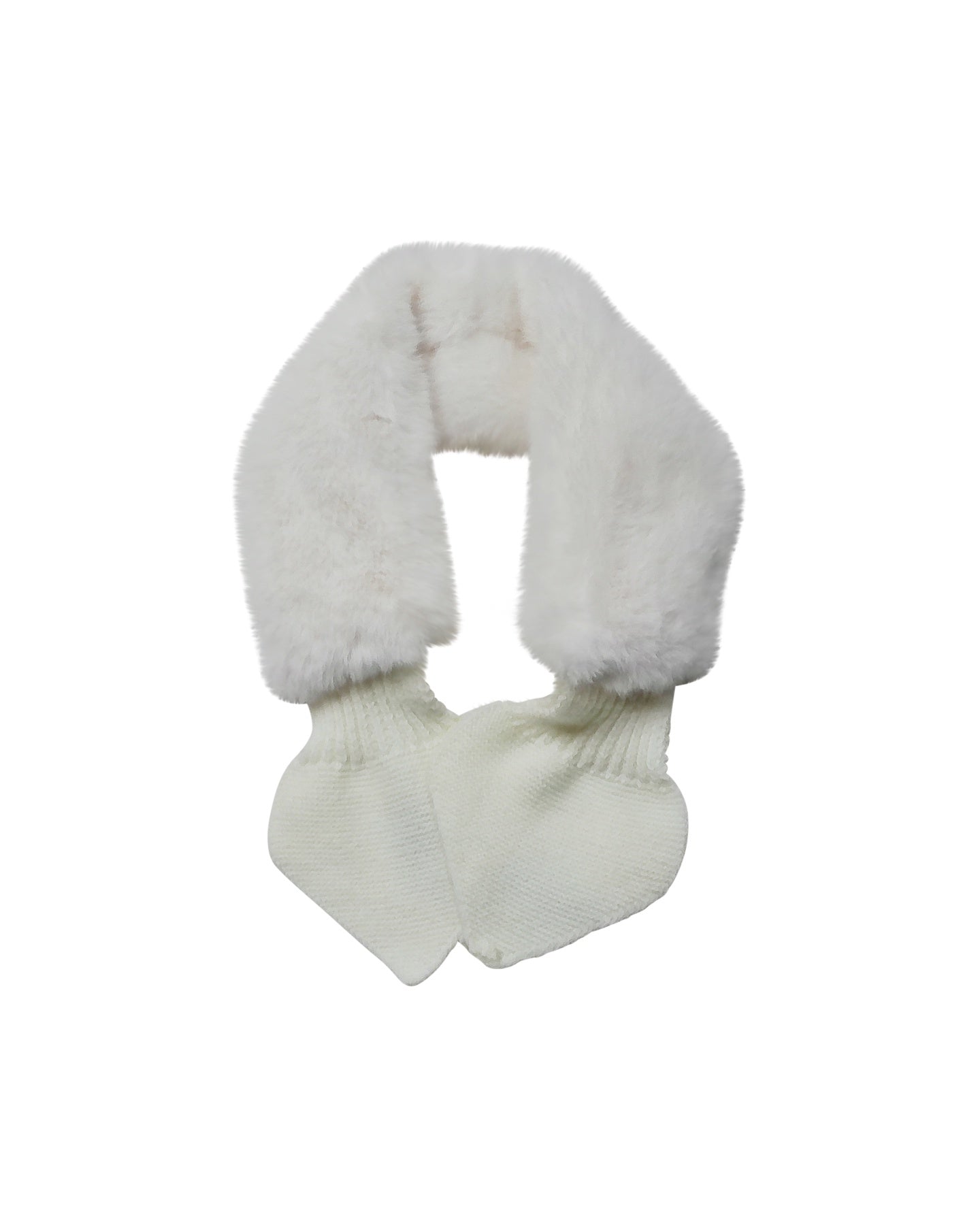 Ivory Faux Fur Scarf with Knitted Loop Closure