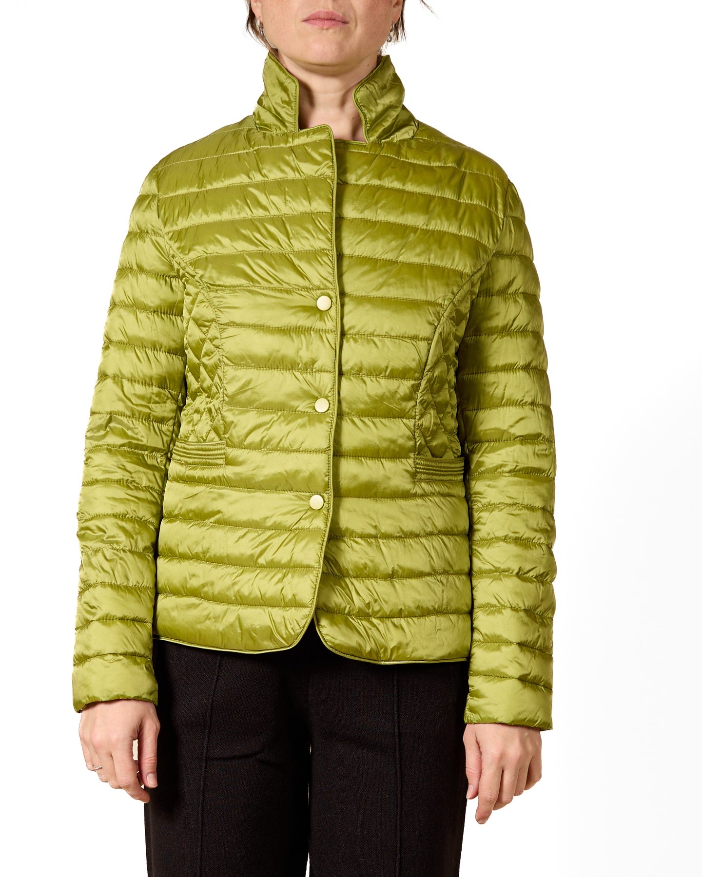 Chartreuse Quilted Button-Down Jacket