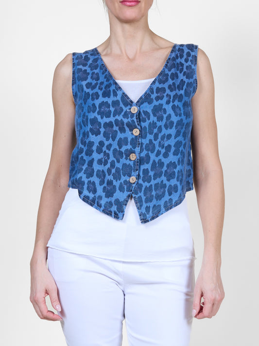 Animal Sleeveless Button-Front Vest