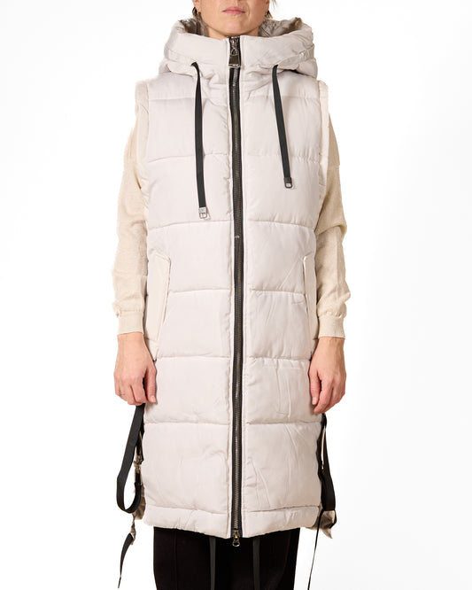 Snow Hooded Zip Front Zipper Detail Ribbon Detail 2 Pocket Vest