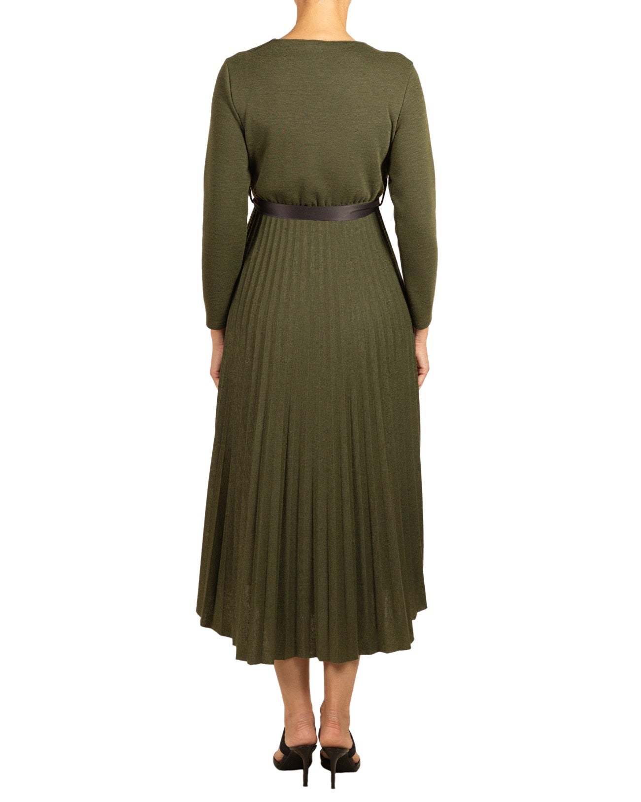 Forest V Cross Over Pleated Mx Sach Belt Dress