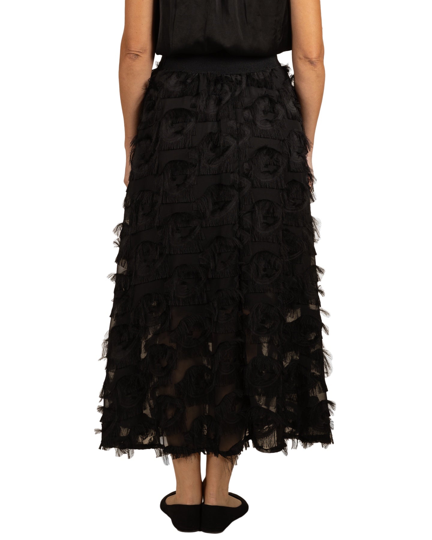 Black Pull On Eyelash Flare Skirt