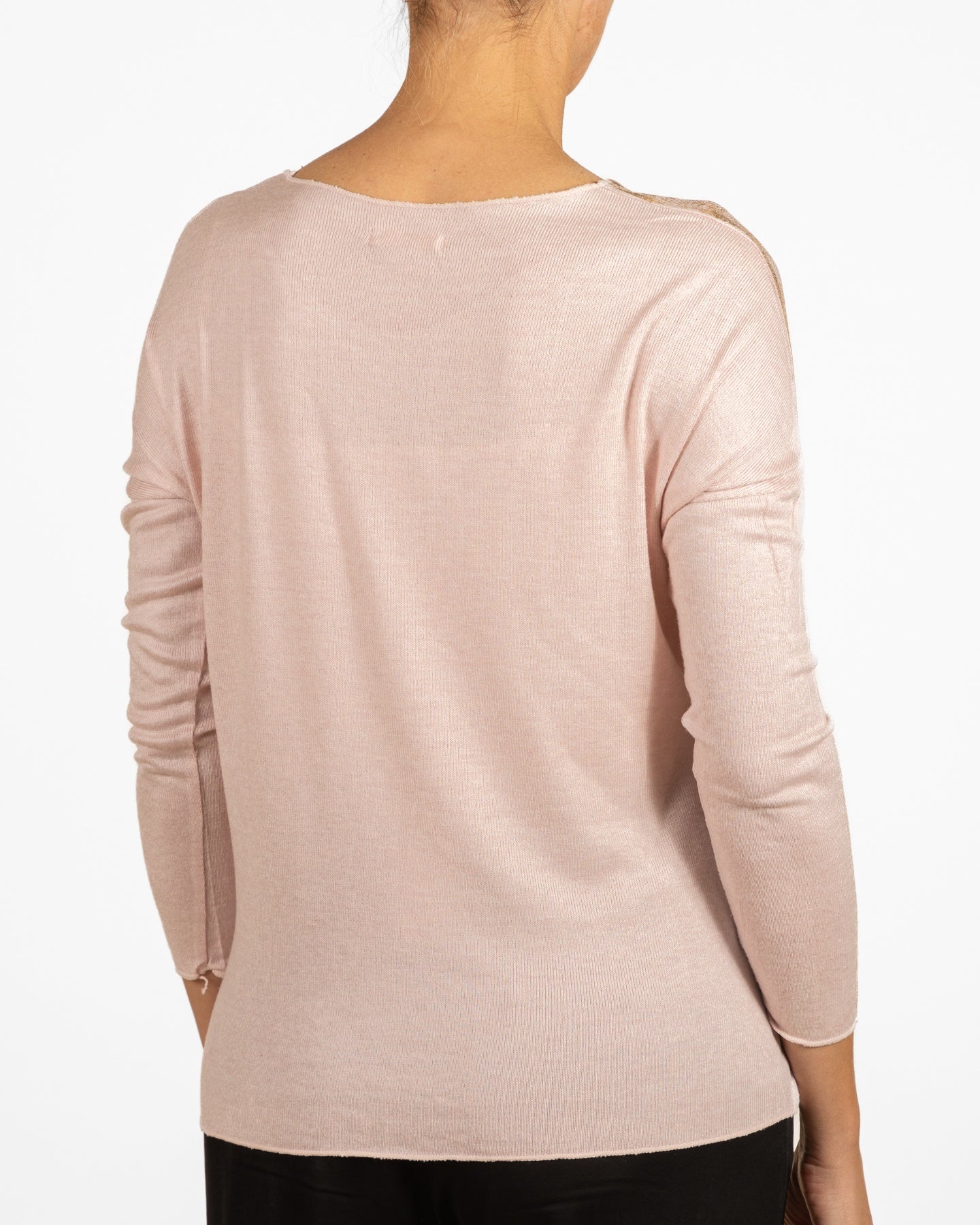 Rose Scoop Neck Drop Shoulder Foil Effect Pullover