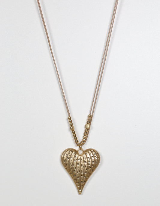 Gold Cord Necklace with Textured Heart Pendant