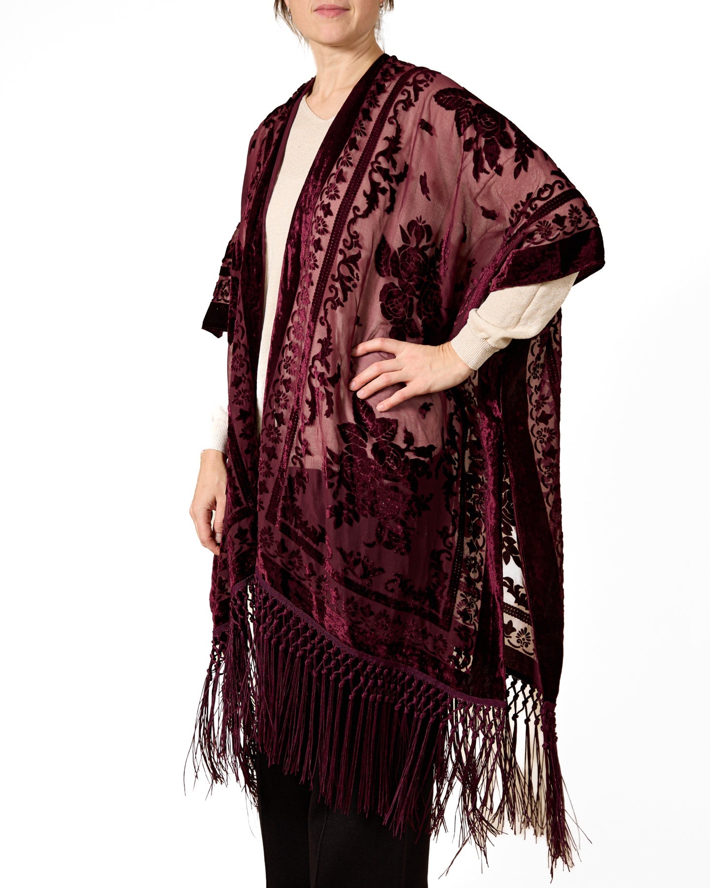 Velvet Kimono - Burgundy