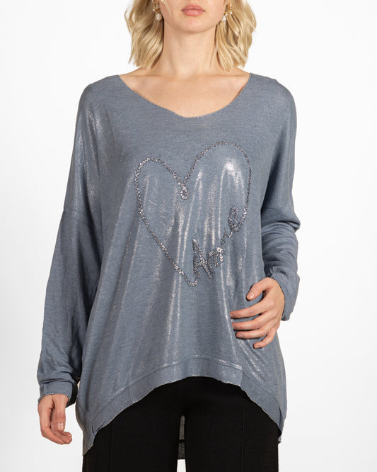 Blue Perennial Boat Neck Heart Signature Pullover