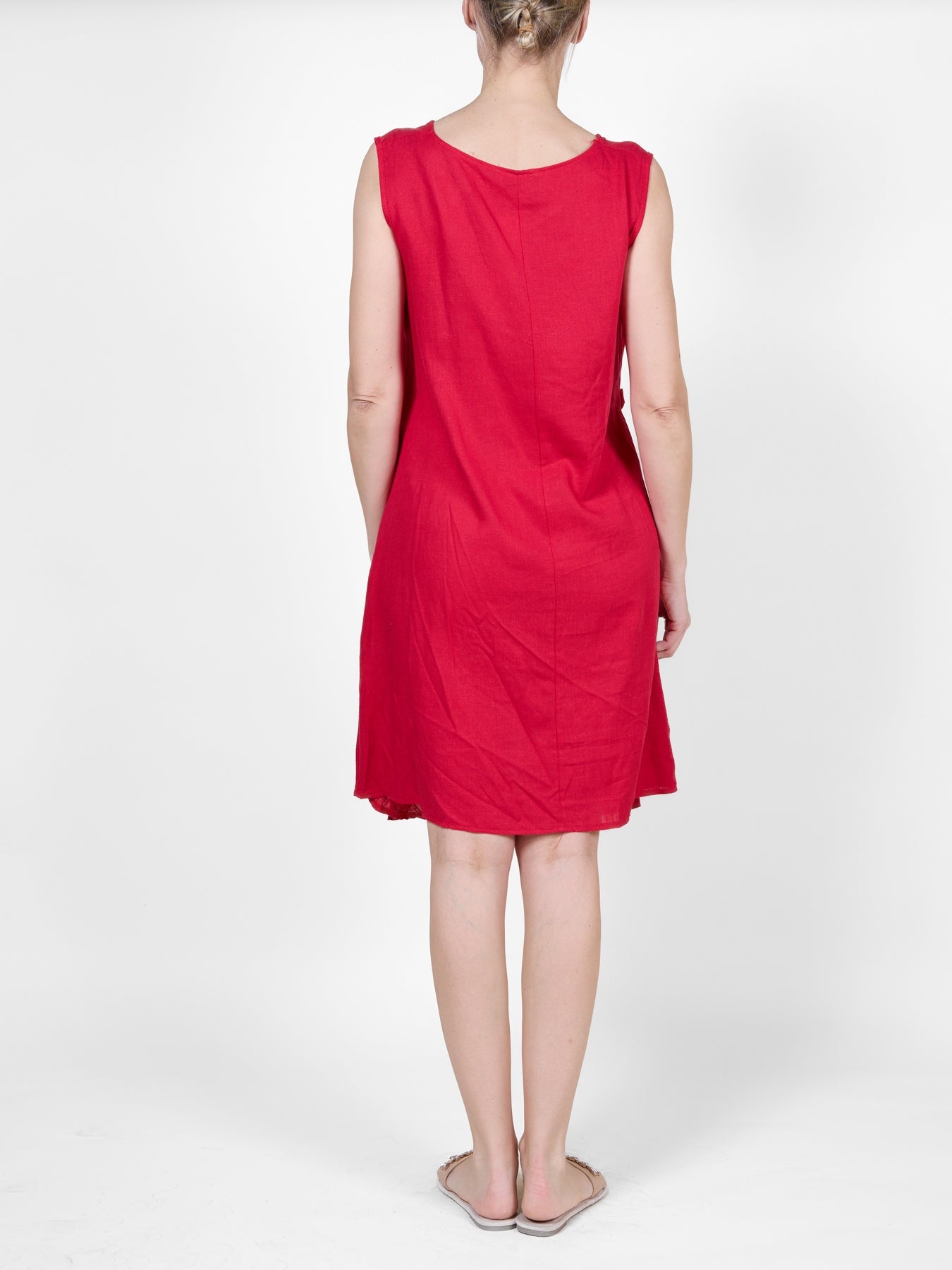 Red Mid-Length Dress with Side Tie Detail