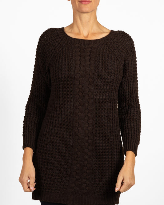 Espresso Drop Shoulder HONEYCOMB Tunic Sweater