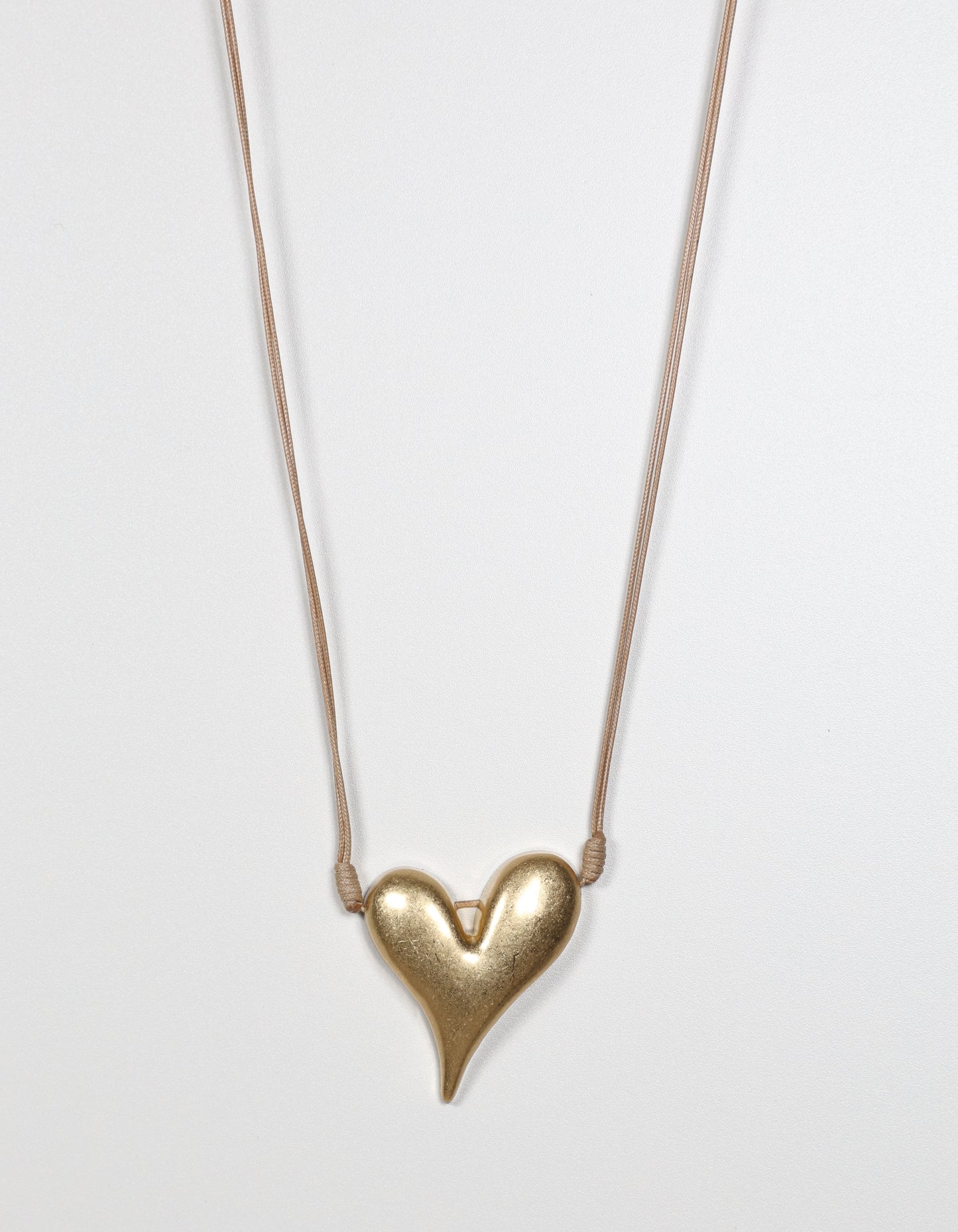 Gold Cord Necklace with Raised Heart Pendant