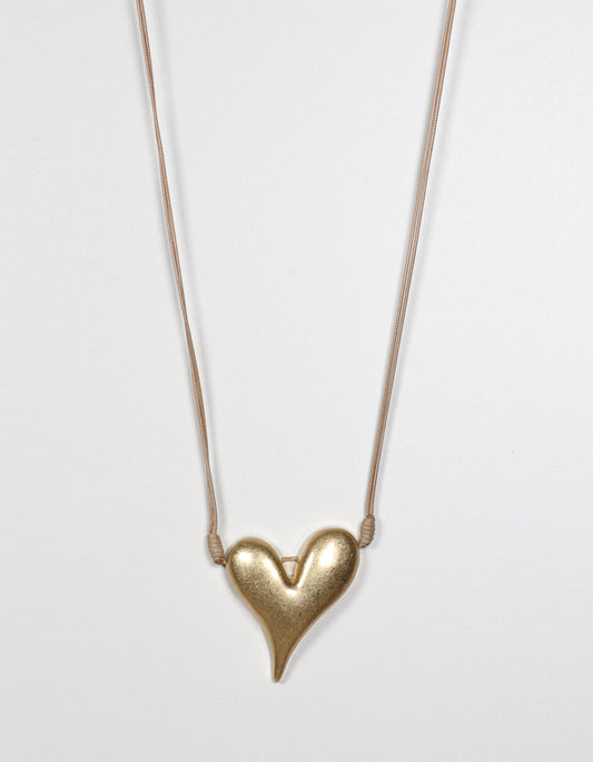 Gold Cord Necklace with Raised Heart Pendant