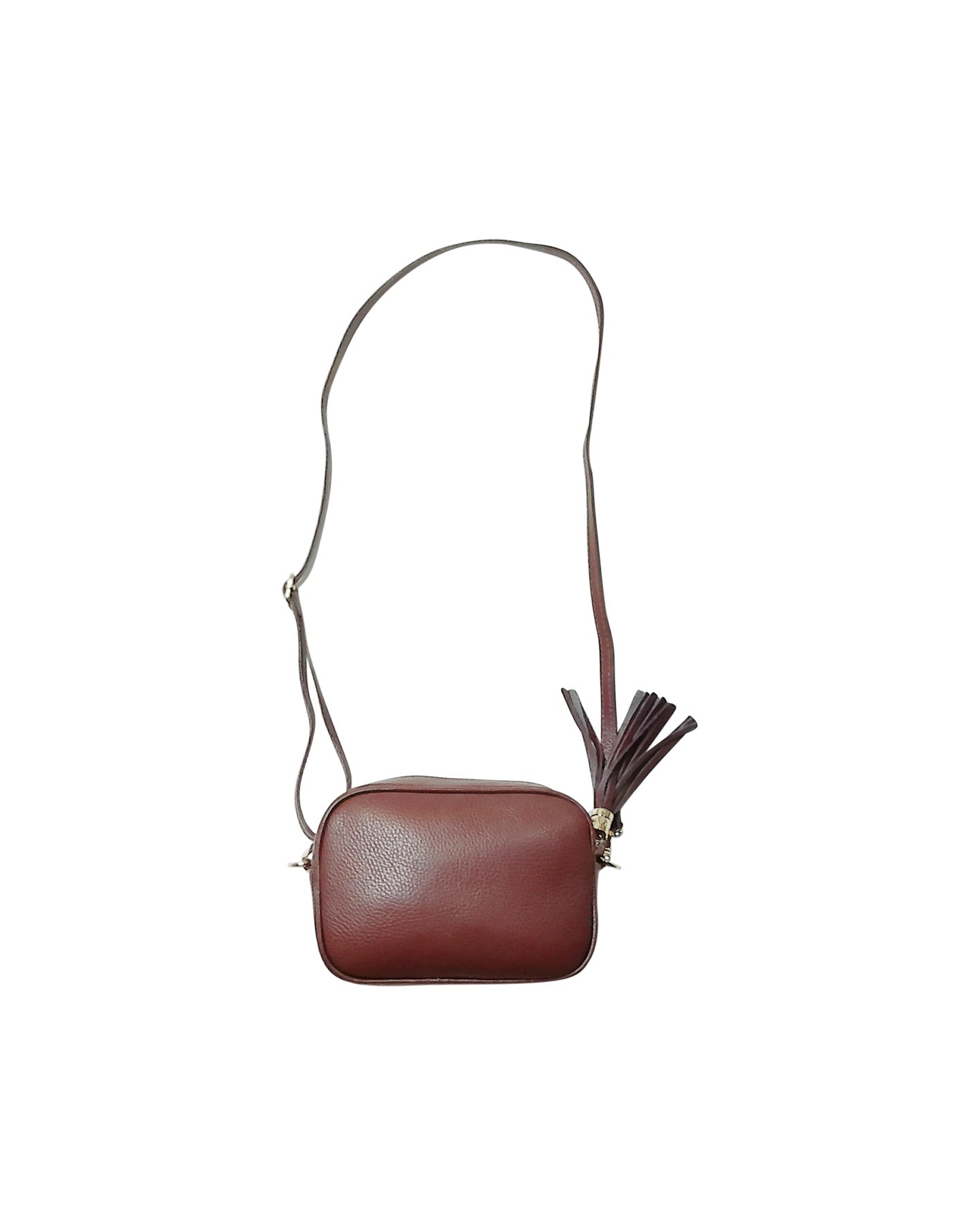 Brown Pebbled Leather Crossbody Bag with Tassel Detail