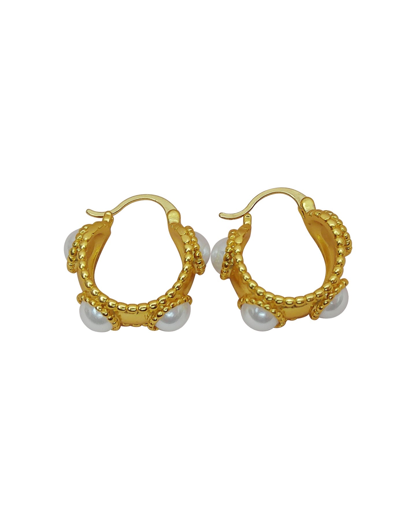 Gold Pearl Embellished Hoop Earrings