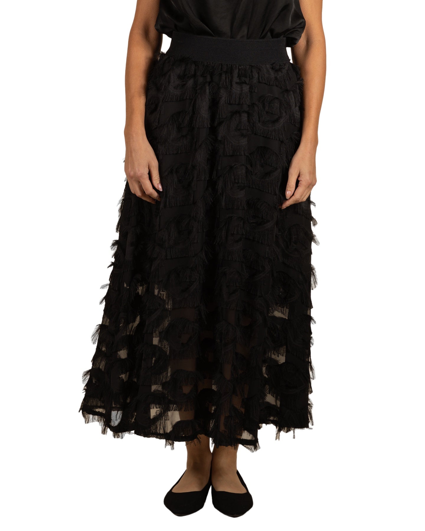 Black Pull On Eyelash Flare Skirt