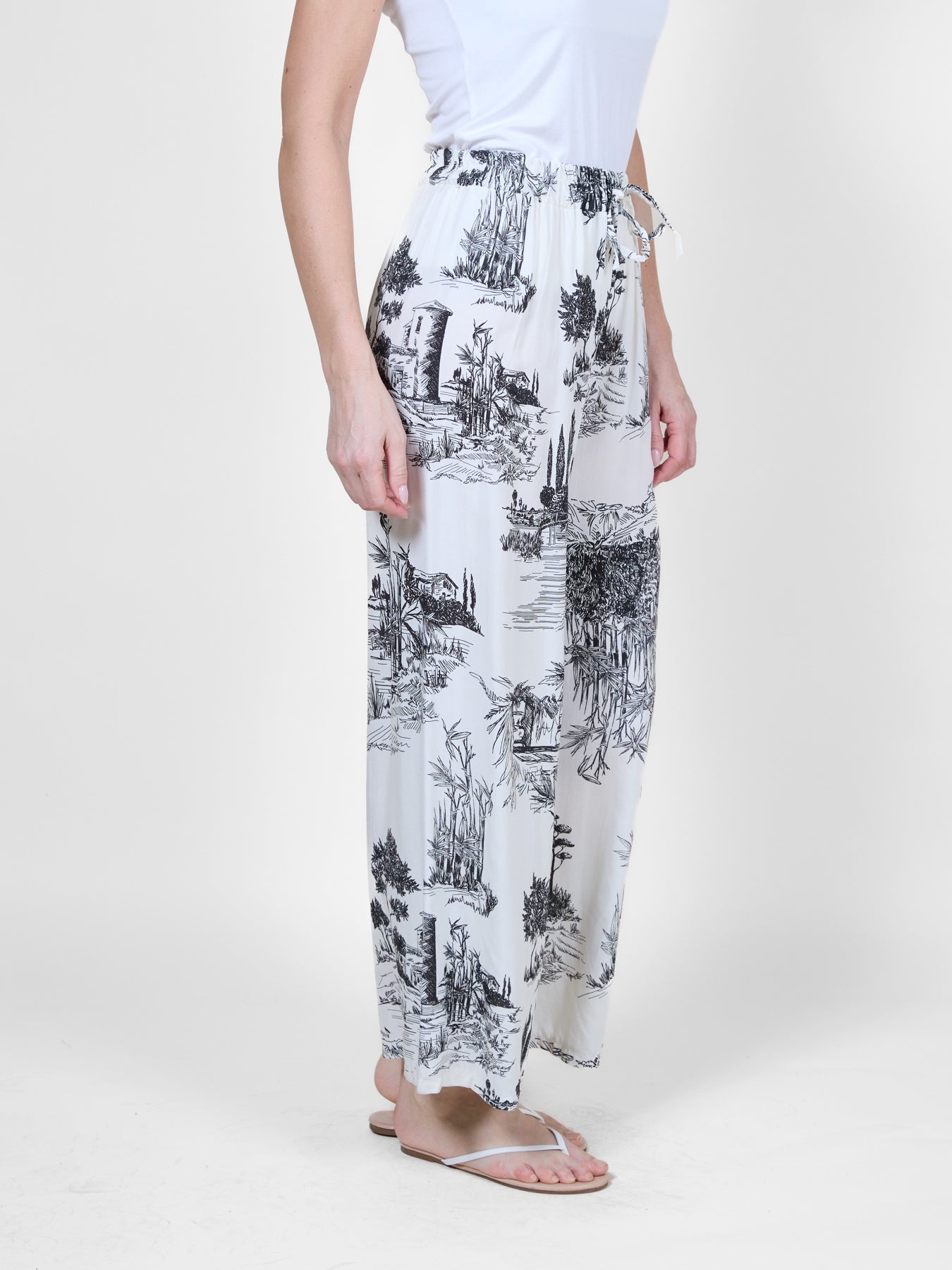 Pantalon ample à imprimé tropical midnight avec taille à nouer