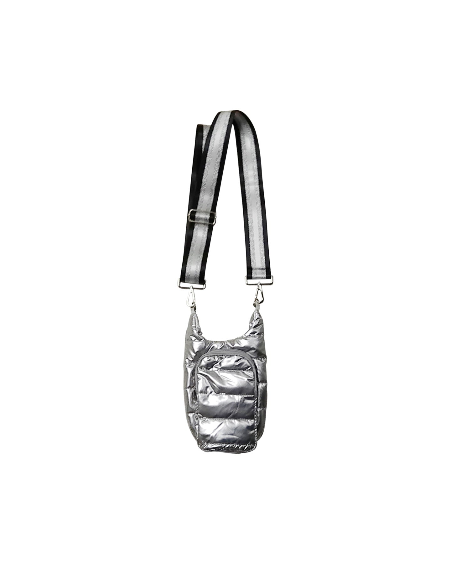 Water Bottle Bag Metallic Silver Quilted Crossbody Bag