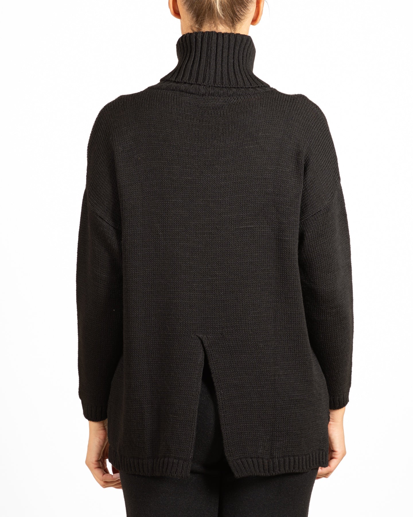 Black Back Slit Turtleneck Sweater