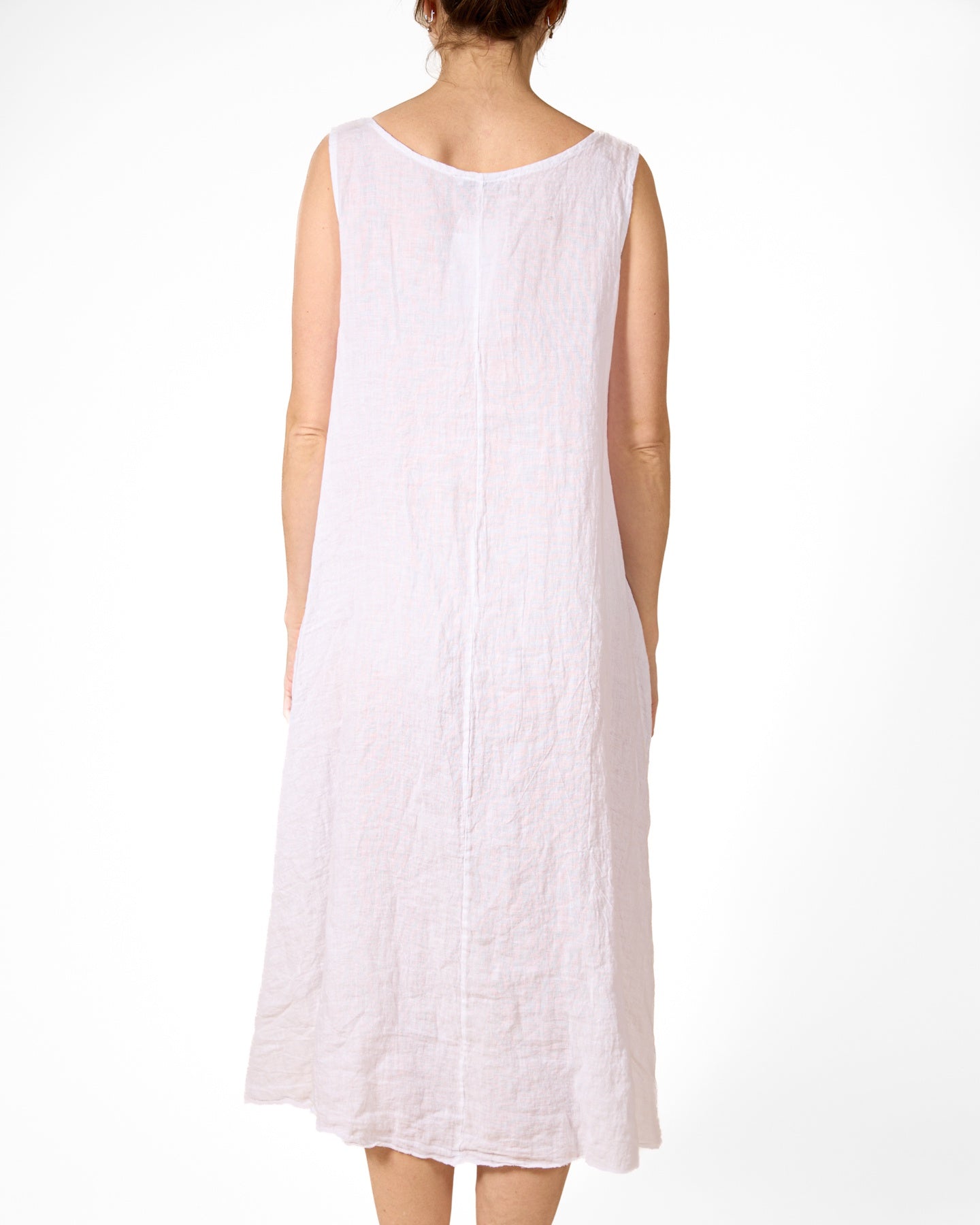 White Built Up Shoulder Pin Tuck Dress