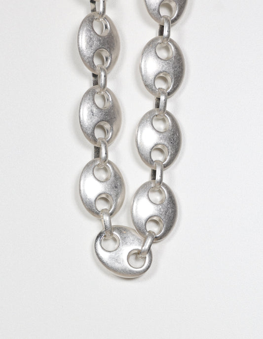 Silver Puffed Anchor Mariner Chain Necklace