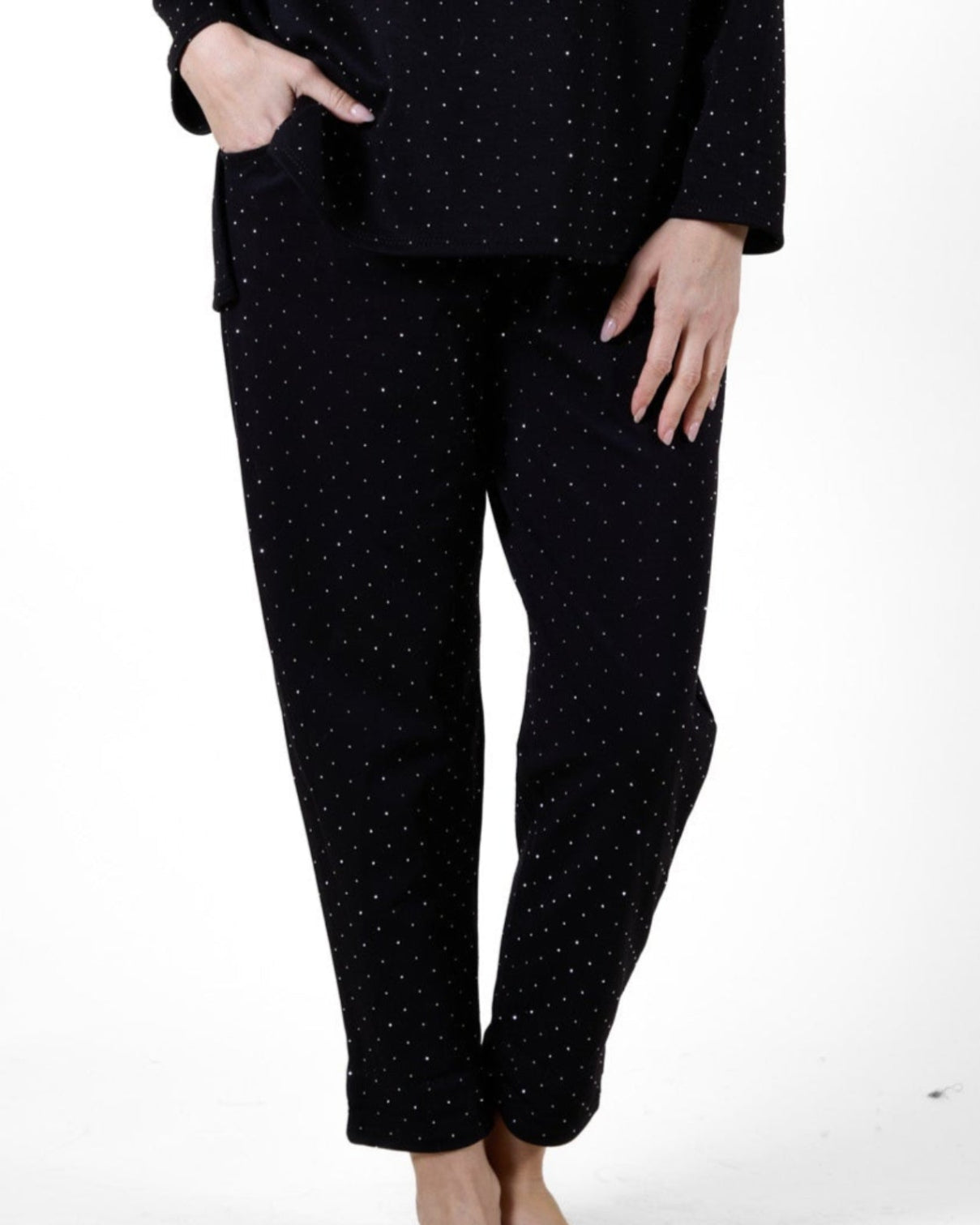 Noir Pantalon à enfiler avec cordon et strass intégral