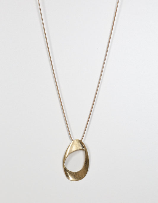 Gold Chain Necklace with Twisted Oval Pendant