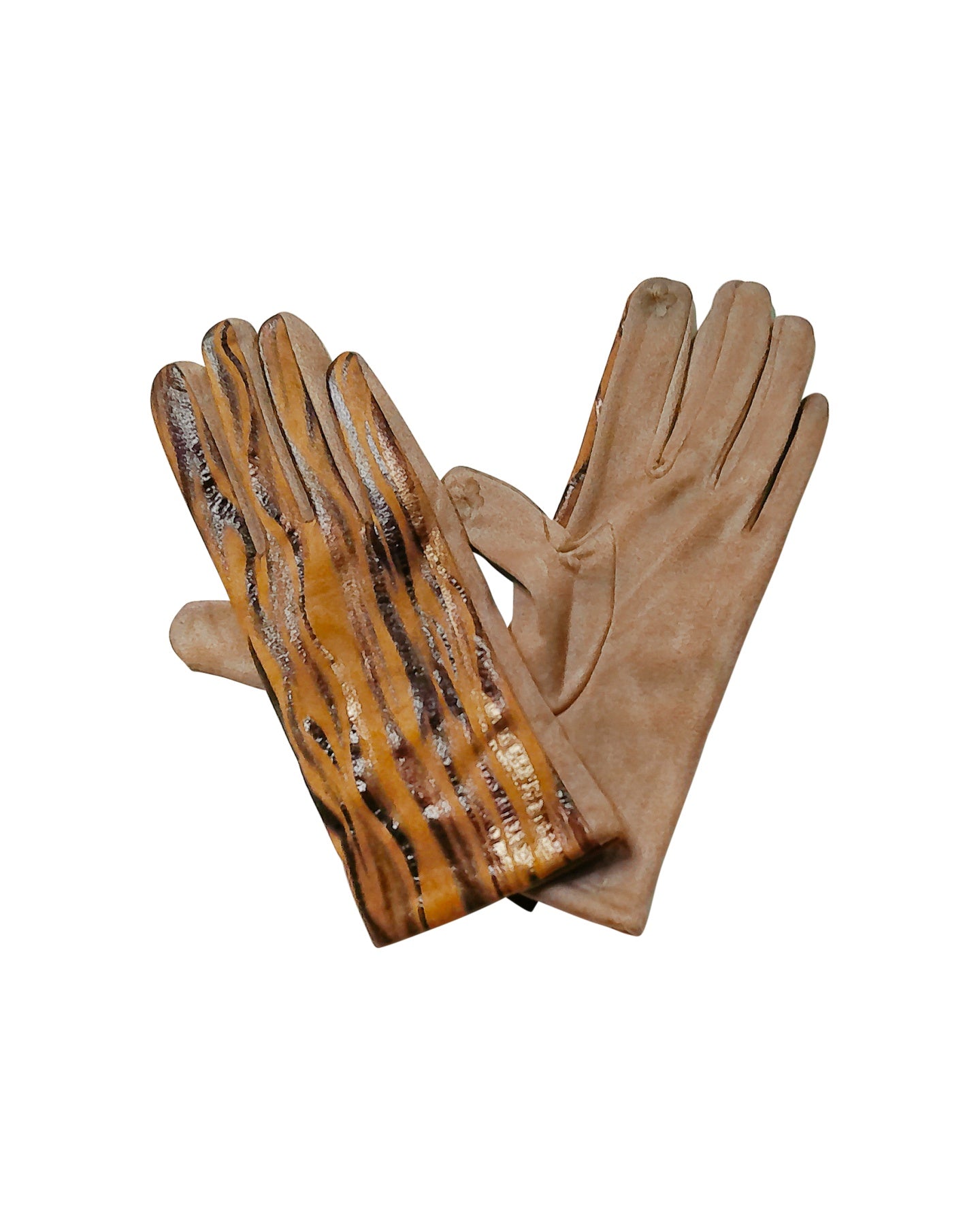 Light Brown Velvet Gloves with Metallic Accent and Touchscreen Compatibility