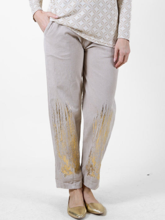 Beige Pull On Belted Corduroy Pant