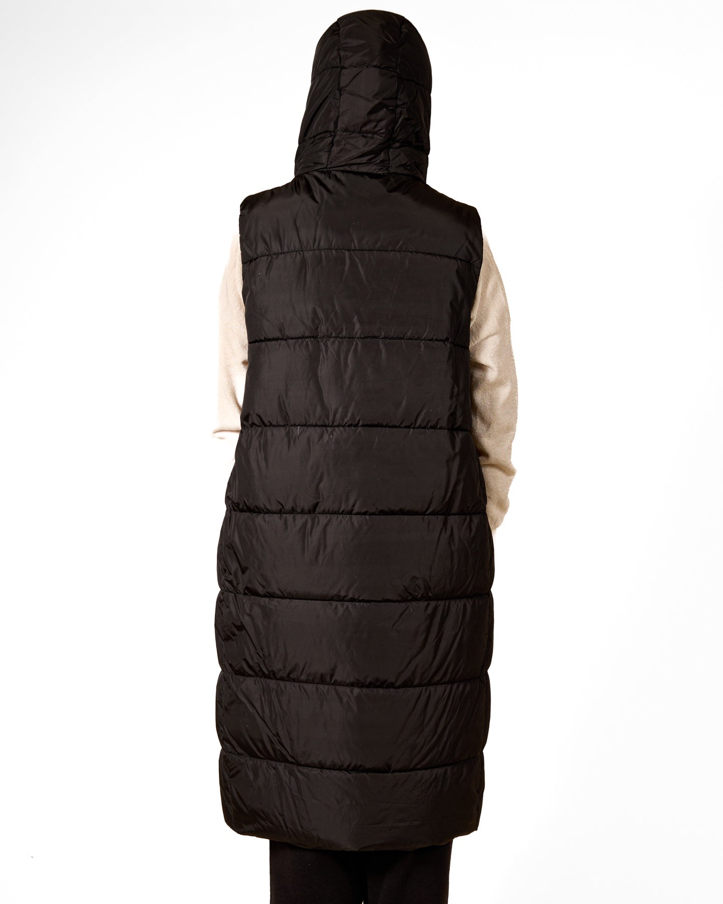 Ebony Hooded Longline Puffer Vest